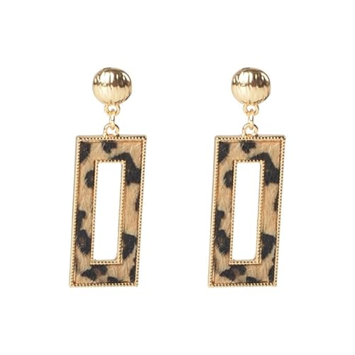 fdsmall Leopard Print Ohrringe für Frauen - Boho Vintage Handgemachte Holz Träne Haken Dangle Drop Ohrringe aus Leder (11) von fdsmall