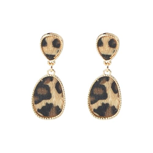 fdsmall Leopard Print Ohrringe für Frauen - Boho Vintage Handgemachte Holz Träne Haken Leder Dangle Drop Ohrringe (12) von fdsmall