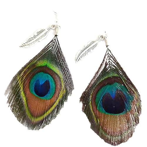 fdsmall Pfauenfeder-Ohrringe für Frauen - Böhmische Lange Feder Baumeln Hypoallergen Boho Quaste Natürliche Tropfen (04) von fdsmall
