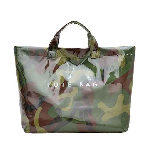 fdsmall PVC Schultertasche Blattdruck Tote Tasche, Ultra klar PVC Strandtasche große klare Kosmetiktasche wasserdichte Handtasche für Frauen (Camouflage) von fdsmall