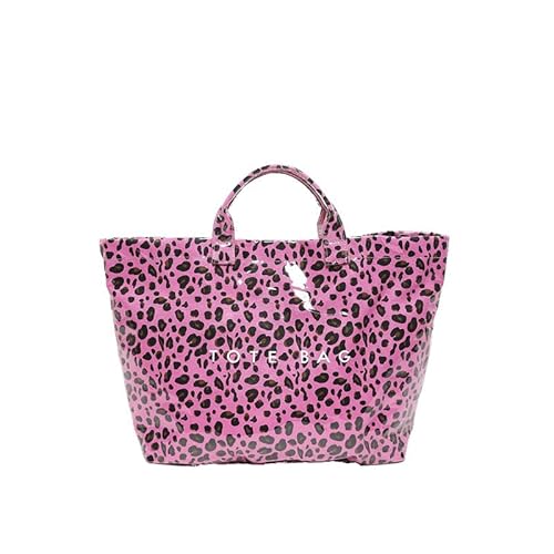 fdsmall PVC Schultertasche Blattdruck Tote Tasche, Ultra klar PVC Strandtasche große klare Kosmetiktasche wasserdichte Handtasche für Frauen (Pink Leopard) von fdsmall
