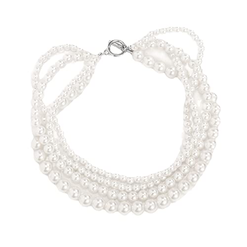 fdsmall Perlenhalsband für Frauen Mehrschichtige Perlenhalsbänder 20er Jahre Flapper Halskette für Party - Weiß 4 Reihen von fdsmall