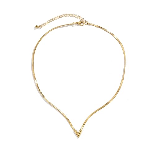 fdsmall Punk Schlange Kette Halskette Schlange Knochen Kette Einfache Choker V-Form Herringbone Halskette Vintage Schmuck Einstellbar für Frauen und Mädchen Minimalistische Kette Halskette (Gold) von fdsmall