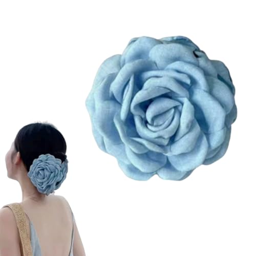 fdsmall Rose Blume Kralle Clip für Frauen Große Hawaiian Haar Clips Blumen Haar Clips Rutschfestes Zubehör Kraftvoller Hairpin Blühende Rose Krallen Clips (Blue) von fdsmall