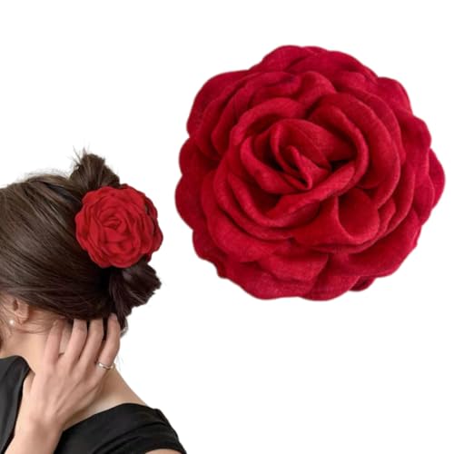 fdsmall Rose Blume Klaue Clip für Frauen große rosa Gabeln Rutschschutz Zubehör und leistungsstarke Haargabeln (Red) von fdsmall