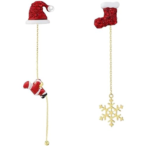 fdsmall Santa Claus Threader Tassel Earrings for Women Girls Red Crystal Cubic Zriconia Sock Christmas Hat Dangle Drop Christmas Tree Earring Studs Cute Christmas Xmas Party Gifts (01) von fdsmall