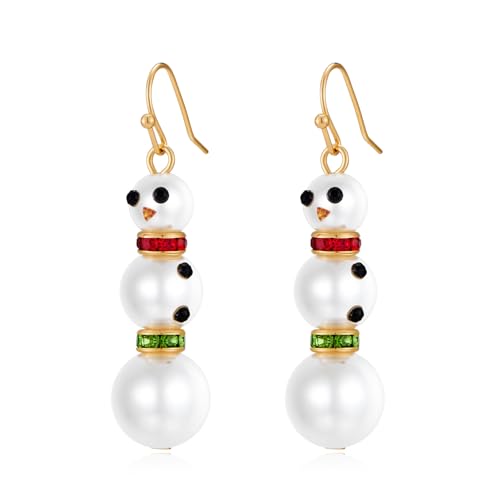 fdsmall Schneemann-Ohrringe Kunstperlen für Damen Ohrhänger Schnee Rot Weihnachtsmann Feiertage Weihnachten Ohrringe von fdsmall