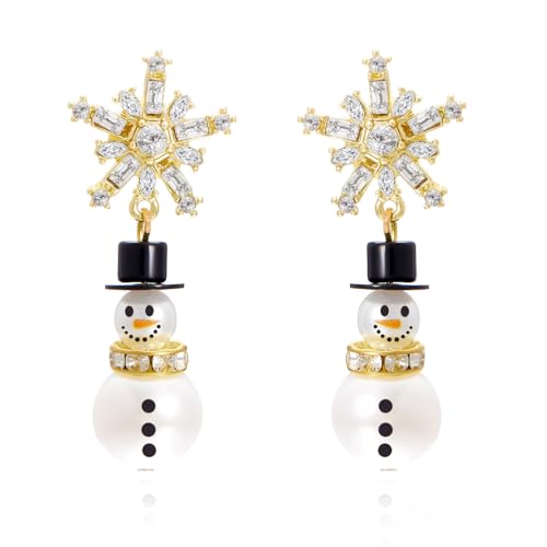 fdsmall Schneemann Ohrringe für Frauen Strass Schneemann Dangle Ohrringe Silber CZ Schneemann Ohrringe Funkelnde Weihnachten Ohrstecker Schmuck Geschenk für Frauen (01) von fdsmall