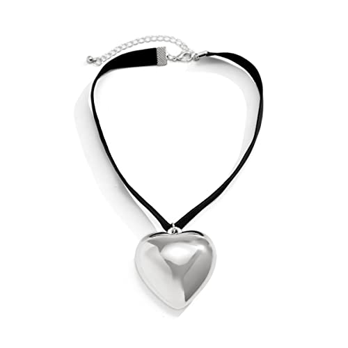 fdsmall Schwarz Samt Choker Halskette Liebe Herz Anhänger Halskette Schmuck für Frauen Mädchen Cosplay Halskette Geschenke (Silberfarben) von fdsmall