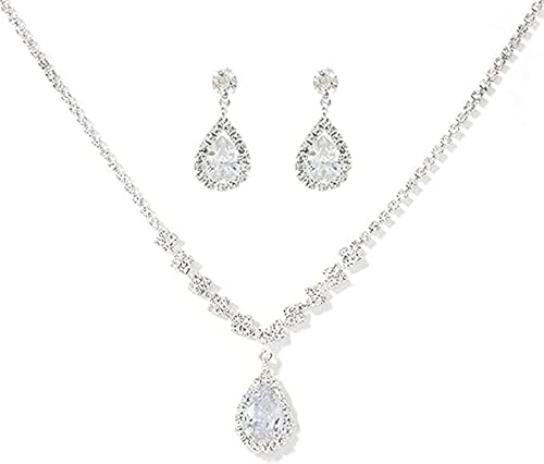 fdsmall Silber Halskette Ohrringe Set Kristall Hochzeit Braut Cubic Zirkonia Anhänger Choker Strass Halskette und Stud Ohrringe Schmuck Set für Braut Frauen und Mädchen (Gold) von fdsmall