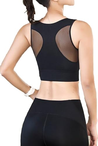 fdsmall Sport-BH für Frauen hohe Auswirkungen Unterstützung Sport-BH Nahtlose Mesh Yoga Unterwäsche Workout Fitness Activewear Racerback gepolsterte BHS für Yoga Running Training Fitness (Black, L) von fdsmall