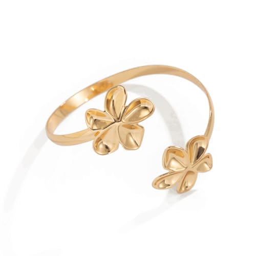 fdsmall Spule Oberarm Manschette Armband für Frauen Verstellbare Armband Glatte Offene Seesterne Swirl Boho Handgelenk Wrap Silber Gold Blume Armlet Armbänder (02 Gold) von fdsmall