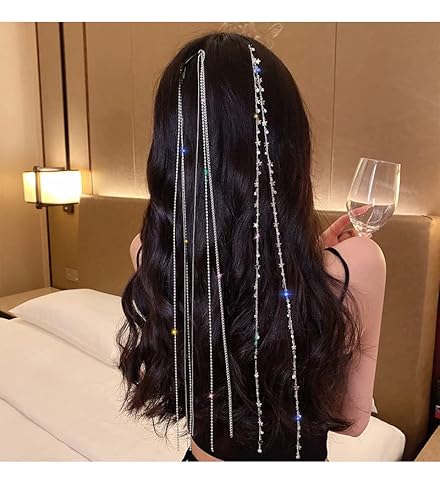 fdsmall Strass-Haarketten, Quasten-Haar-Clip-Kette Punk Lange Kristall-Haarketten für Frauen Mädchen Party Haarschmuck von fdsmall