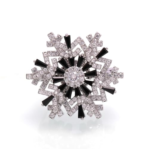 fdsmall Strass Kreative Schneeflocke Brosche Pin für Frauen, rotierende Glück Schnee Kristall Pins Klassische Hochzeit Weihnachten Mode Schmuck (Schwarz) von fdsmall