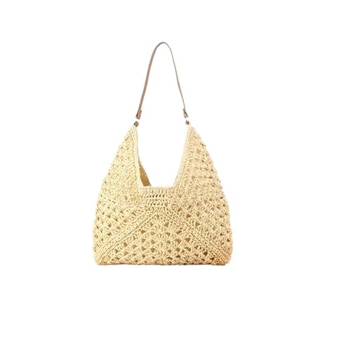 fdsmall Stroh Strandtasche für Frauen Sommer Strandtasche Große Mode Umhängetasche Strohs Handgewebte Handtaschen Top Griff Handtasche Stroh Geldbörse (Beige) von fdsmall