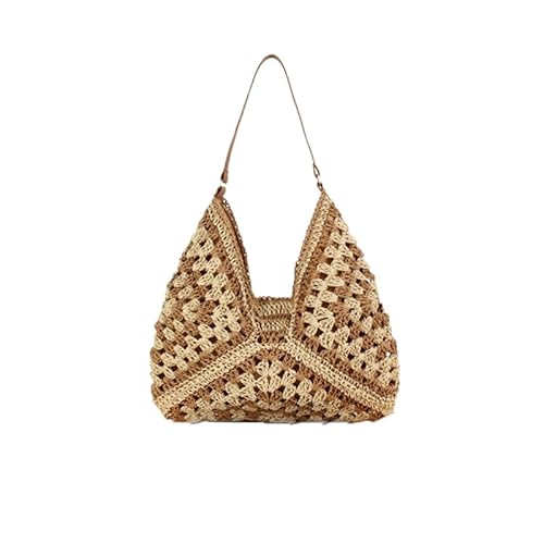 fdsmall Stroh Strandtasche für Frauen Sommer Strandtasche Große Mode Umhängetasche Strohs Handgewebte Handtaschen Top Griff Handtasche Stroh Geldbörse (Light Brown) von fdsmall