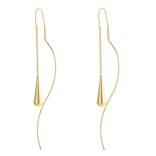 fdsmall Teardrop Ohrringe für Frauen 14K Gold überzogene Dangle Drop Ohrringe Hypoallergene Teardrop Ohrringe Wassertropfen Dangly Ohrringe Silber Gold Ohrringe Thread Dangle Ohrringe (Gold) von fdsmall