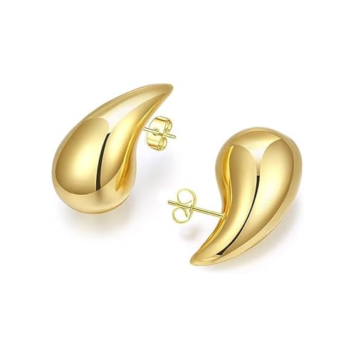 fdsmall Teardrop Ohrringe für Frauen Chunky Gold Hoop Ohrringe Leichte Drop Hoops Ohrringe Wasser Tropfen Hypoallergene Ohrring Set Gold überzogene große Ohrringe Modeschmuck für Frauen (Gold) von fdsmall