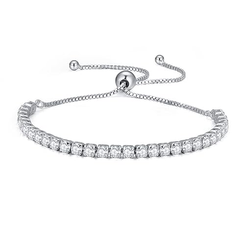 fdsmall Tennis Armbänder für Frauen 14K Gold überzogen AAA+ Cubic Zirkonia CZ Diamant Klassische Verstellbare Schieber Armband Modeschmuck Hochzeitsgeschenk (Silbrig) von fdsmall
