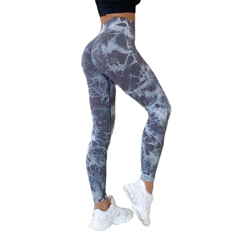 fdsmall Tie Dye Yoga Leggings Nahtlose High Waisted Yoga Hose Bauchkontrolle Butt Lifting Gym Leggings Workout Sport Tights für Gym Outdoor (DE/NL/SE/PL, Bundweite, M, Regular, Tall, Grey) von fdsmall