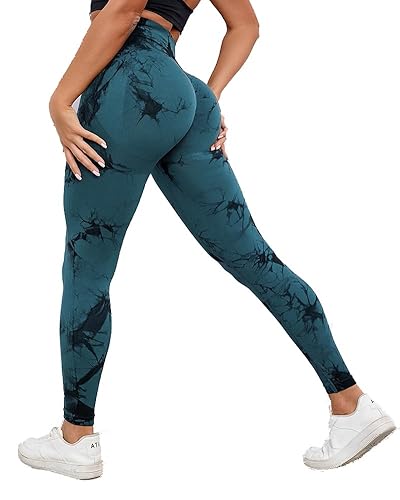 fdsmall Tie Dye Yoga Leggings Nahtlose High Waisted Yoga Hose Bauchkontrolle Butt Lifting Gym Leggings Workout Sport Tights für Gym Outdoor (DE/NL/SE/PL, Bundweite, M, Regular, Tall, Schwarz Grün) von fdsmall