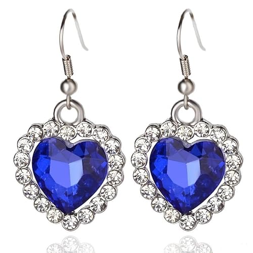 fdsmall Titanic Herz des Ozeans Ohrringe Liebe Herz Anhänger Ohrringe Für immer Saphir Anhänger Glänzender Kristall Zirkon Schmuck Geschenke für Frauen (Blue) von fdsmall