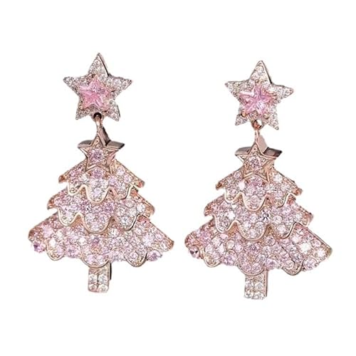 fdsmall Weihnachten Ohrringe für Frauen Silberner Weihnachtsbaum Thema Ohrringe Cubic Zirkonia Drop Tree Dangle Hoop Schmuck 925 Silber Nadel High-End Kristall Ohrringe Licht Schmuck Geschenke (01) von fdsmall