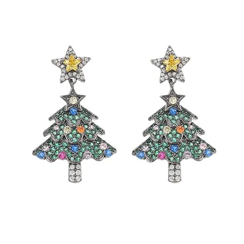 fdsmall Weihnachten Ohrringe für Frauen - Silberner Weihnachtsbaum Thema Cubic Zirkonia Drop Tree Dangle Hoop Schmuck - 925 Silber Nadel High-End Kristall Licht Schmuck Geschenke (02) von fdsmall