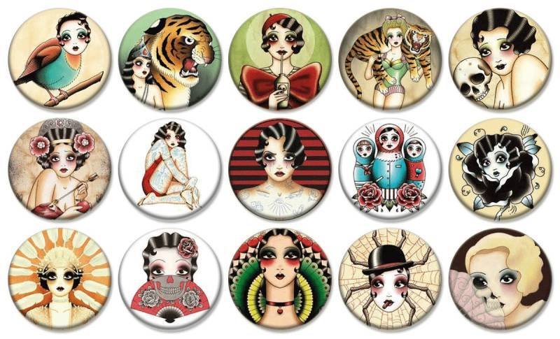 1 "- Angelique Houtkamp Art - Lot Von 15 Knöpfe Pin-Back-Button-Abzeichen von feather4567
