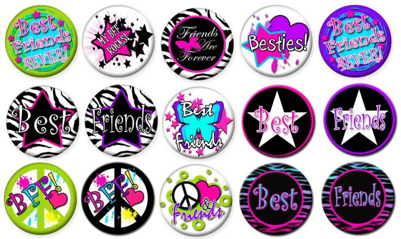 1"- Best Friends - Lot Von 15 Buttons Pin Zurück Button Badge von feather4567