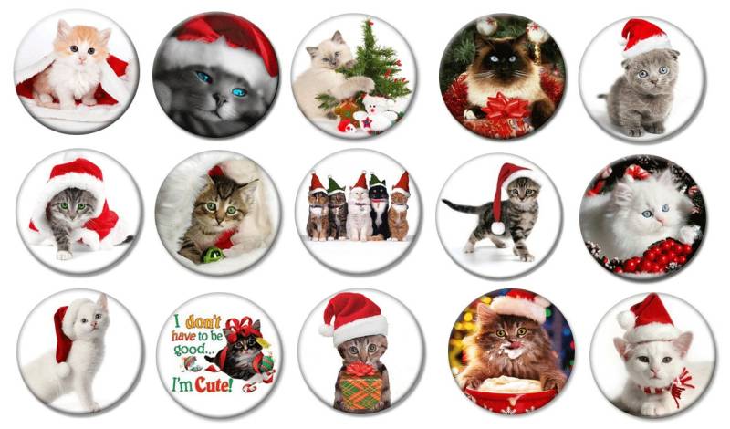 1"- Christmas Kitty Cat Kätzchen - Lot Von 15 Buttons Pin Zurück Button Badge von feather4567