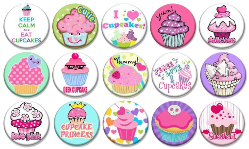 1"- Girly Cupcakes - Lot Von 15 Buttons Pin Zurück Button Badge von feather4567
