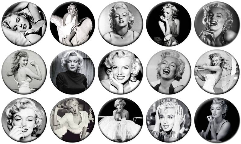 1 "- Marilyn Monroe - Schwarz & Weiß Set 2 Lot Von 15 Knöpfe Pin-Button Zurück von feather4567