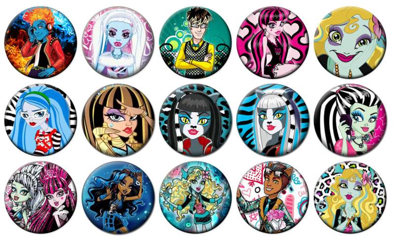 2-1/4 "- Monster High - Set 4 Lot Von 15 Knöpfe Pin Zurück Button Abzeichen von feather4567
