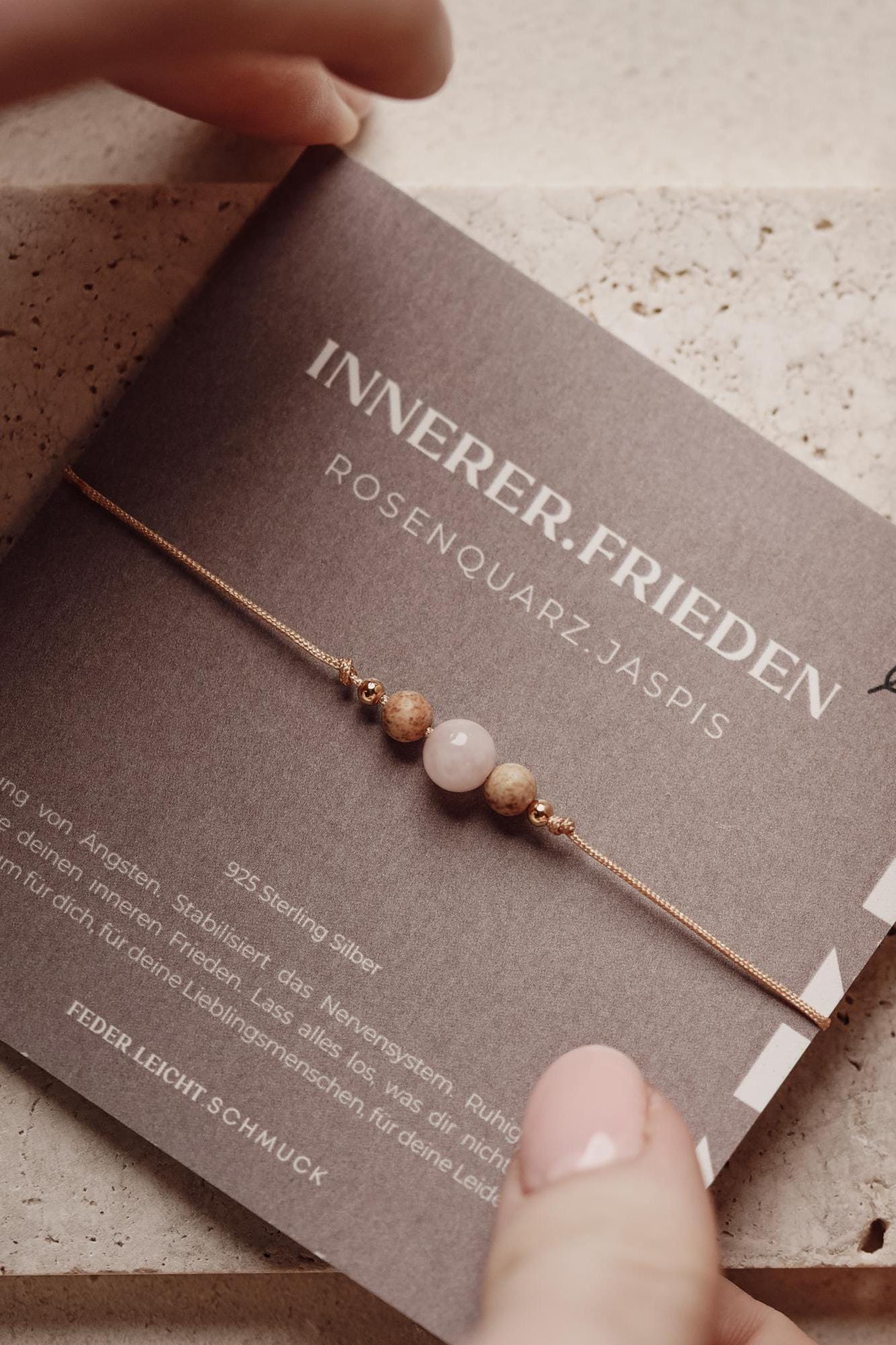 Innerer Frieden Edelstein Armband Mitverpackung Selbstliebe Mantra Affirmation Rosenquarz Meditation Mutmacher Optimismus Geschenk Muttertag von federleichtOnline