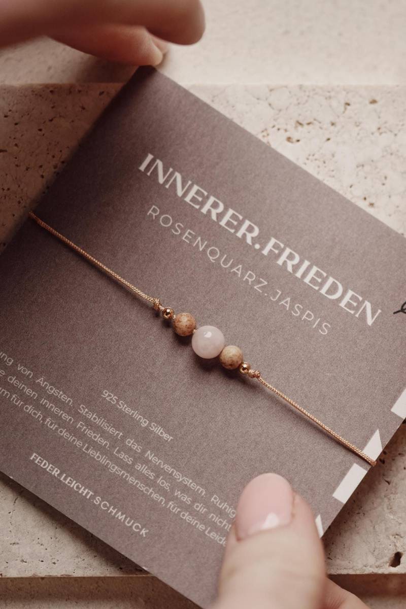 Innerer Frieden Edelstein Armband Mitverpackung Selbstliebe Mantra Affirmation Rosenquarz Meditation Mutmacher Optimismus Geschenk Muttertag von federleichtOnline