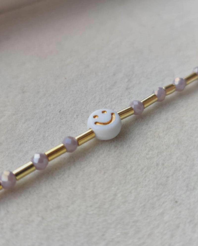 Smiley Goldenes Armband Inkl. Sticker Und Verpackung Selbstliebe Affirmation Meditation Mutmacher Optimismus Geschenk Freundin Flieder Lila von federleichtOnline