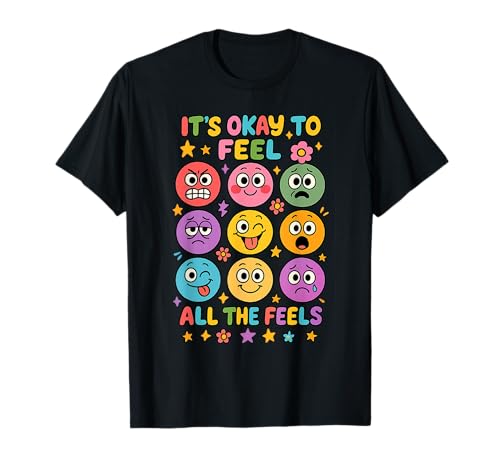 Es ist okay, all die Gefühle zu spüren, emotionale Gesichter, Cartoon-Kinder T-Shirt Es ist okay, all die Gefühle zu spüren, emotionale Gesichter, Cartoon-Kinder T-Shirt von feel all the feels, mental health, kindness, quote