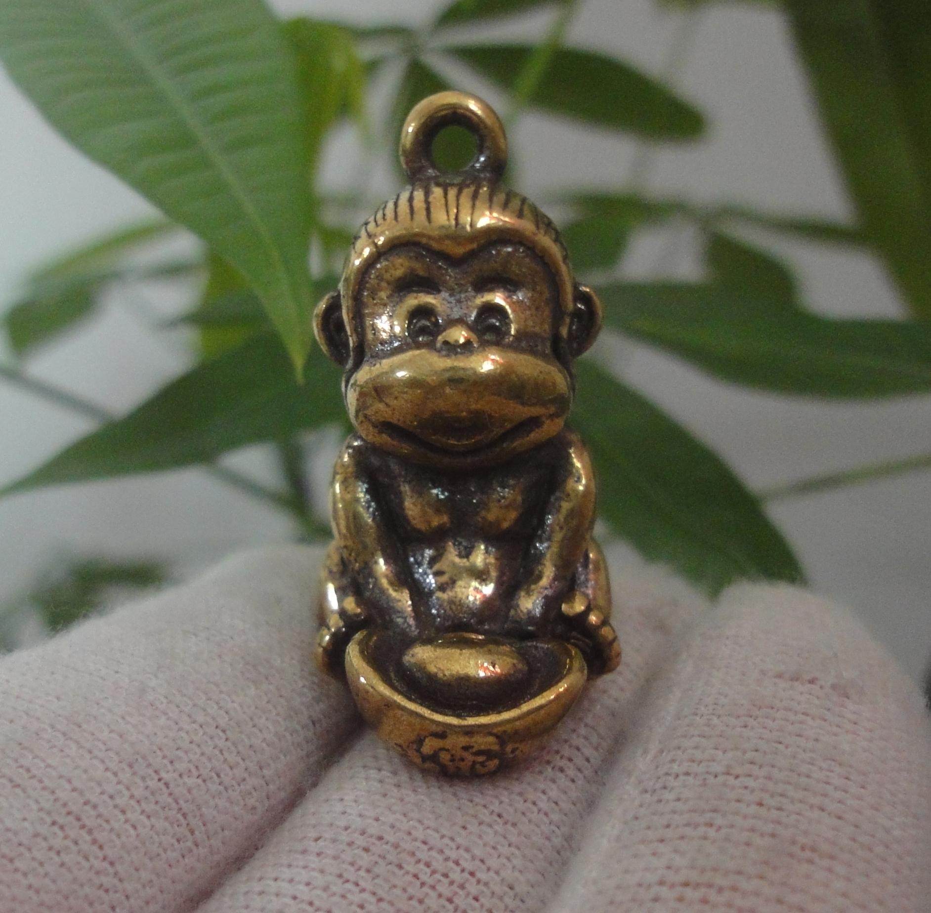 Retro Curio Massivmessing Statue Sternzeichen Niedlicher Affe Figur Anhänger von feelingcollections