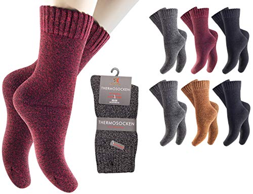 feelzone 6 Paar Damen Thermo Socken Wintersocken mit Vollfrottee & Softbund warm und weich (35-38, rot grau schwarz) von feelzone