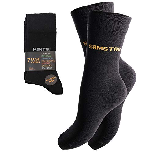 feelzone 7 Paar Unisex Socken mit Wochentagen 7 Tage Montag -Sonntag Herren & Damen (43-46, schwarz) von feelzone