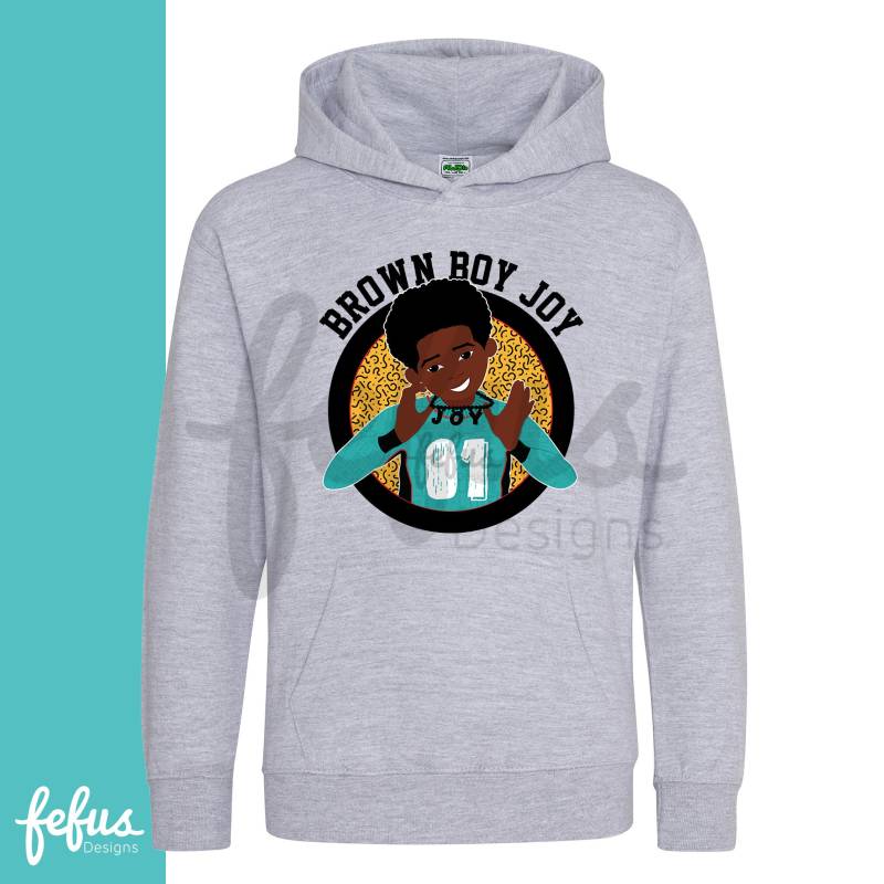 Brauner Boy Joy Hoodie | Schwarzer Diverse Zweifarbig Schwarze Exzellenz Empowering Boys Afro Haar Kinder Süß Melanin von fefusdesigns