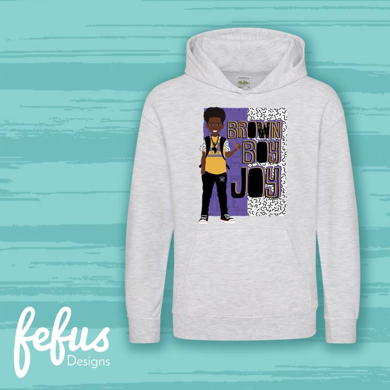 Brauner Boy Joy Hoodie | Schwarzer Vielfältig Zweifarbig Schwarze Exzellenz Jungen Stärken Afro-Haar-Kinder Niedlich Melanin von fefusdesigns