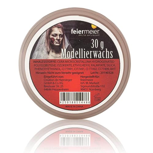 feiermeier Makeup Modellierwachs 30g in der praktischen Dose Hautwachs Premiumqualität Warzen Wunden Halloween von feiermeier