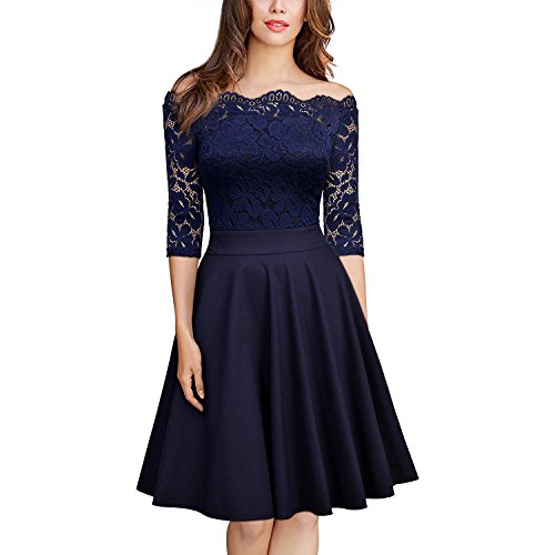 50s Vintage Damen Kleider Lace Spitzenkleid Schulterfrei Partykleid Cocktail Abendkleid Rockabilly Swing Kleider Party Ballkleid Abendkleider von feifanship