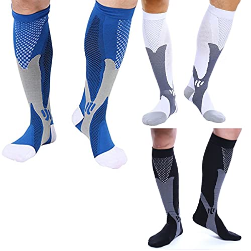 feifanshop 3 Paar Kompressionsstrümpfe Trombosestruempfe Kompressionssocken Sport-Kompressionsstrümpfe Stützstrümpfe Reisestrümpfe Damen Herren von feifanshop