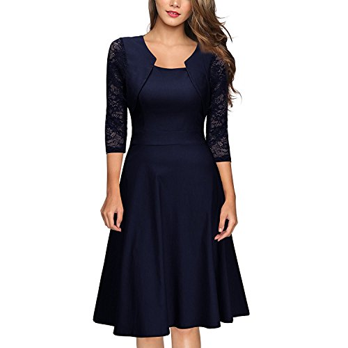 feifanshop Damen Arbeit Kleid Abendkleid Cocktailkleid 3/4 Arm mit Spitzen Ballkleid Party Cocktail Kleid Gr 34-48 von feifanshop