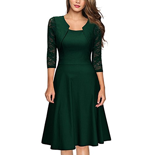 feifanshop Damen Arbeit Kleid Abendkleid Cocktailkleid 3/4 Arm mit Spitzen Ballkleid Party Cocktail Kleid Gr 34-48 von feifanshop