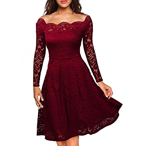 feifanshop Damen Arbeit Kleid Abendkleid Cocktailkleid 3/4 Arm mit Spitzen Ballkleid Party Cocktail Kleid Gr 34-48 von feifanshop