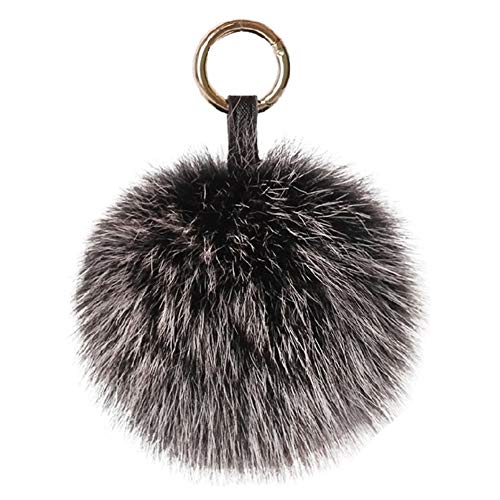 feifanshop Kaninchenfell Anhänger Taschenanhänger Schlüsselanhänger Echtfell Pelz Fuchspelz Pom Pom Ball Bommel (schwarz mit weißer Spitze) von feifanshop
